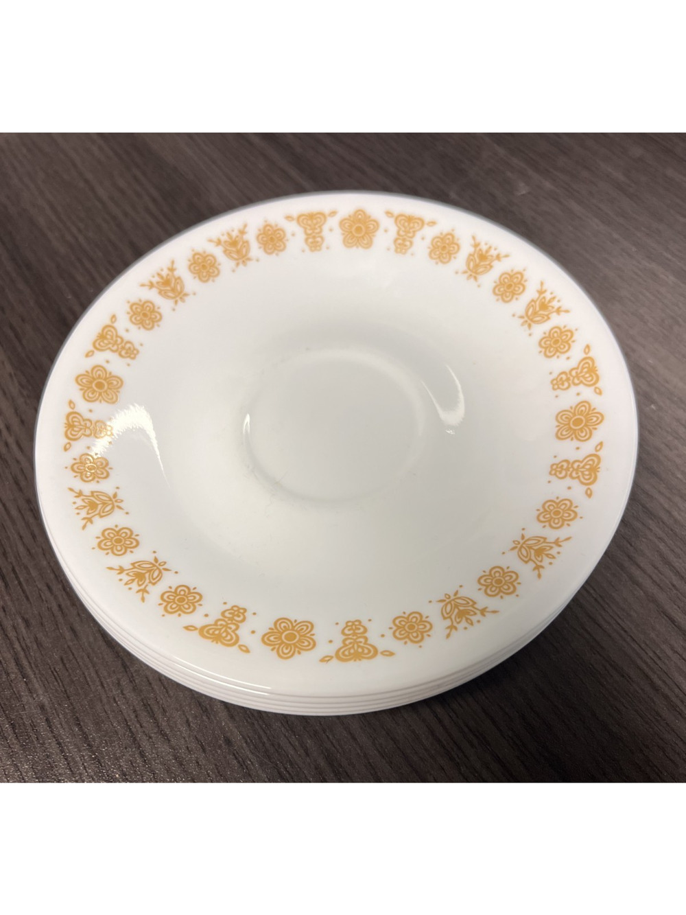 Set of 5 Vtg Corelle Corning Ware Saucer Plates Retro MCM Butterfly Gold 6 1/4”